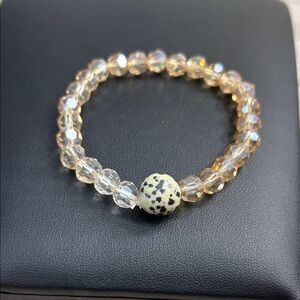 Elegant Crystal Beaded Bracelet with Dalmatian Stone